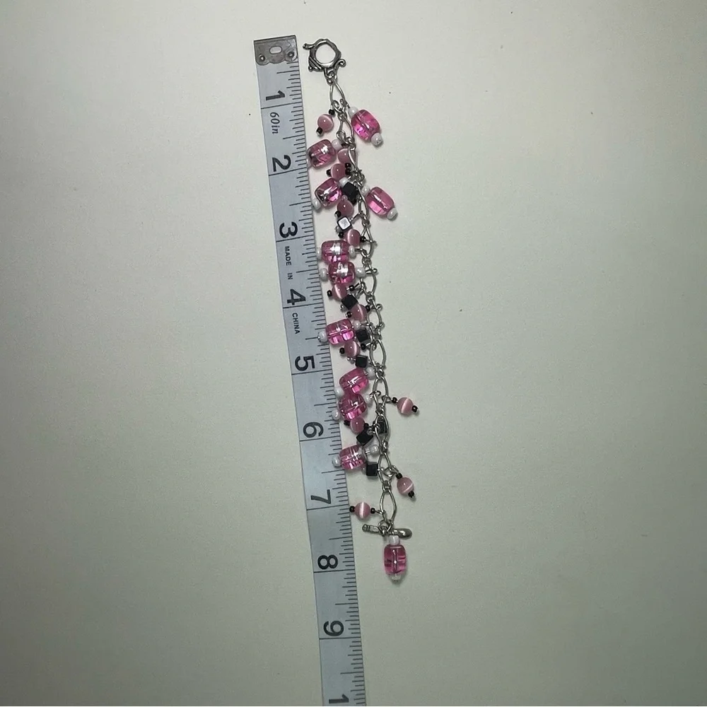 Pink Beaded Bracelet with Teapot and Spoon Toggle Closure